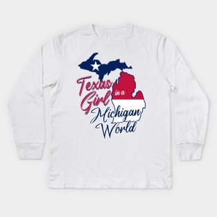 Texas Girl in a Michigan World Kids Long Sleeve T-Shirt